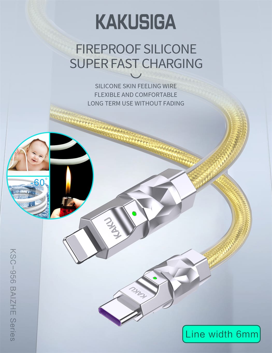 Kaku KSC-956 BAIZHE Type-C to Lightning Fast Charging Data Cable, Silver