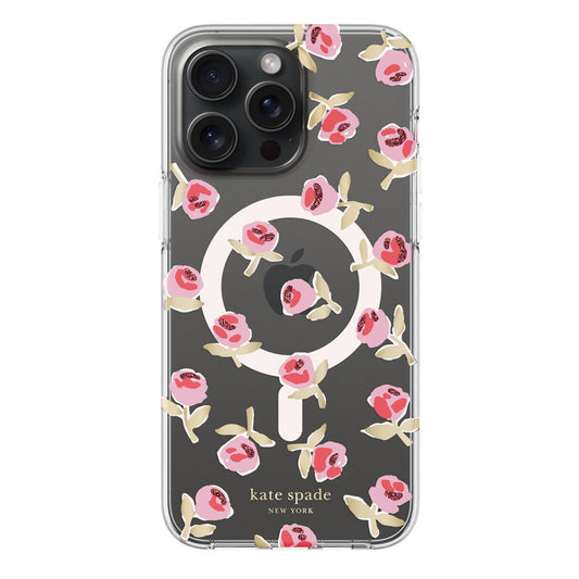 Kate Spade New York iPhone 15 Pro Max Protective Hardshell Case with MagSafe, Ditsy Rose/Pink/M