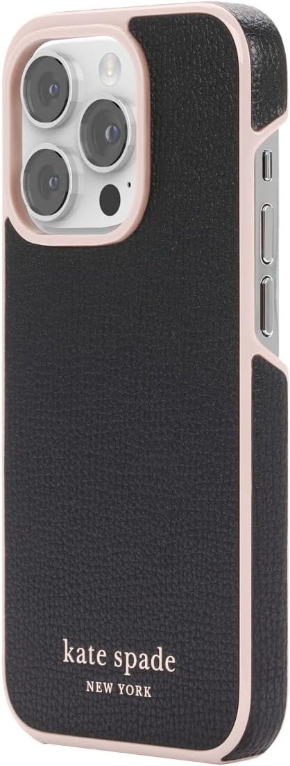 Kate Spade New York iPhone 14 Pro Folio Case, Black/Pale Vellum Bumper/Pale Vell