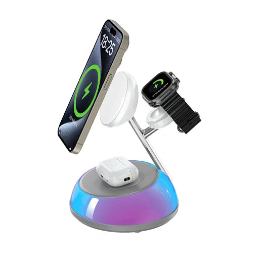 WiWU W036 Aurora qi2.0 3 in 1 Wireless Charger, White (New)