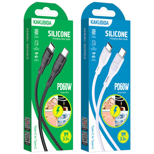 Kaku KSC-953 ANMEI PD60W Sillicone charging data Cable (Type-C to Type-C), White